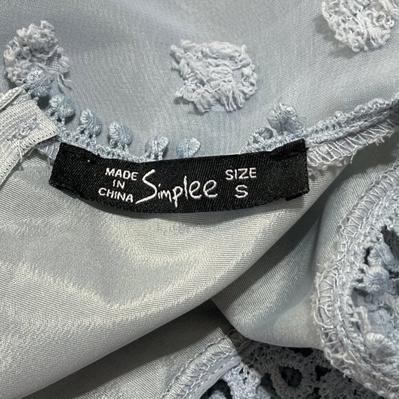 Simplee Mini Dress Light Blue Dot Long Sleeve Smocked S Small - Picture 3 of 8